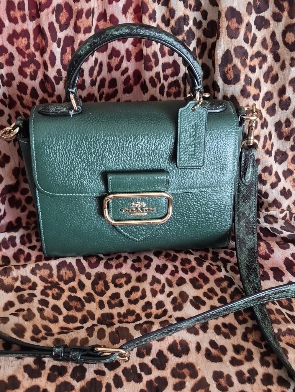 Coach - CE568-Dark Green Pebbled Leather Top-Handle Crossbody with Gold Hardware